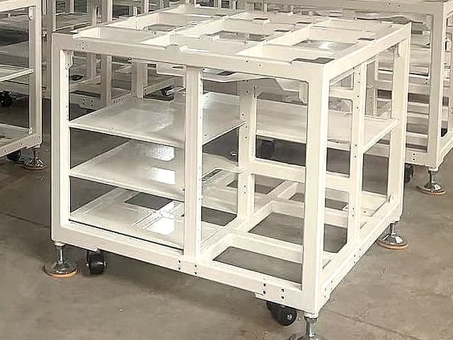 White metal base with casters and adjustable feet